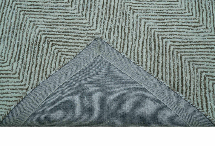 Custom Made Modern Chevron Ivory And Brown Hand Tufted Wool Area Rug - The Rug Decor