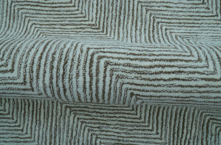 Custom Made Modern Chevron Ivory And Brown Hand Tufted Wool Area Rug - The Rug Decor