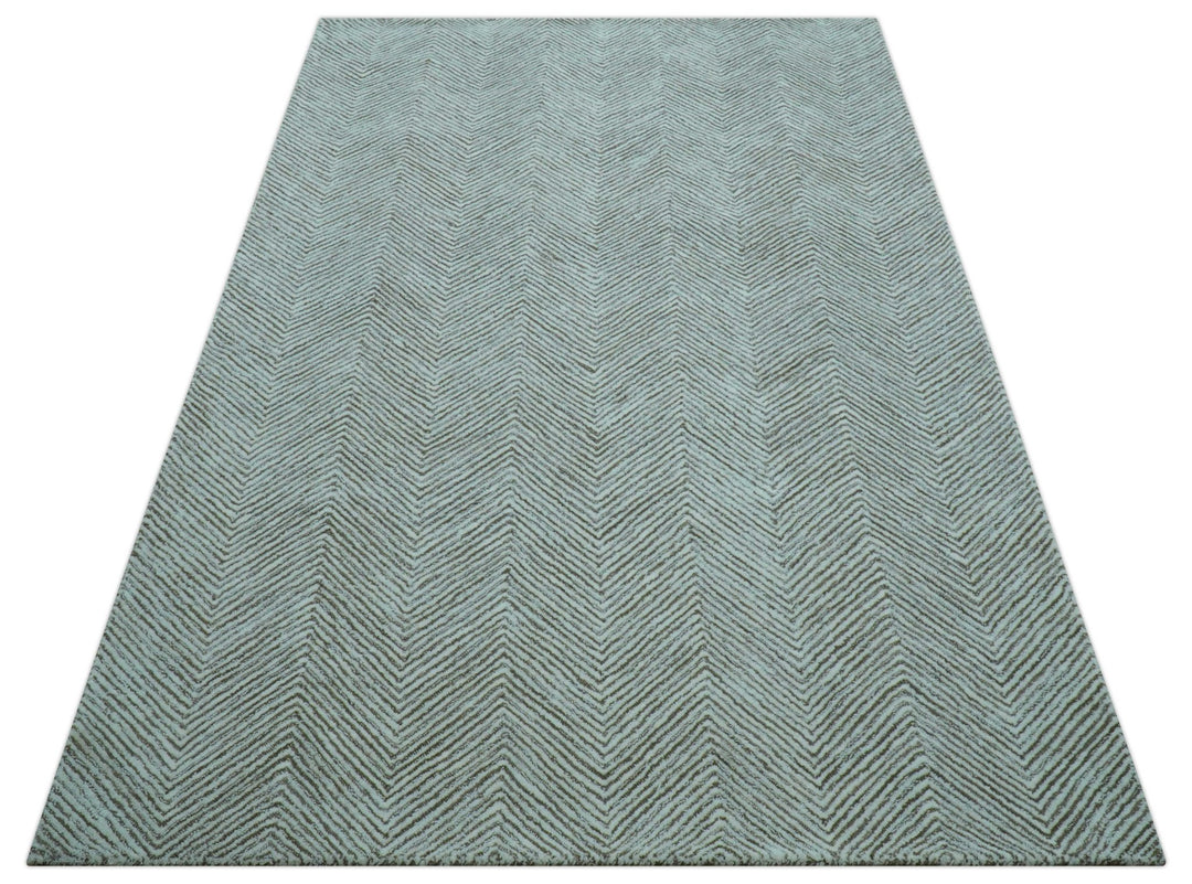 Custom Made Modern Chevron Ivory And Brown Hand Tufted Wool Area Rug - The Rug Decor