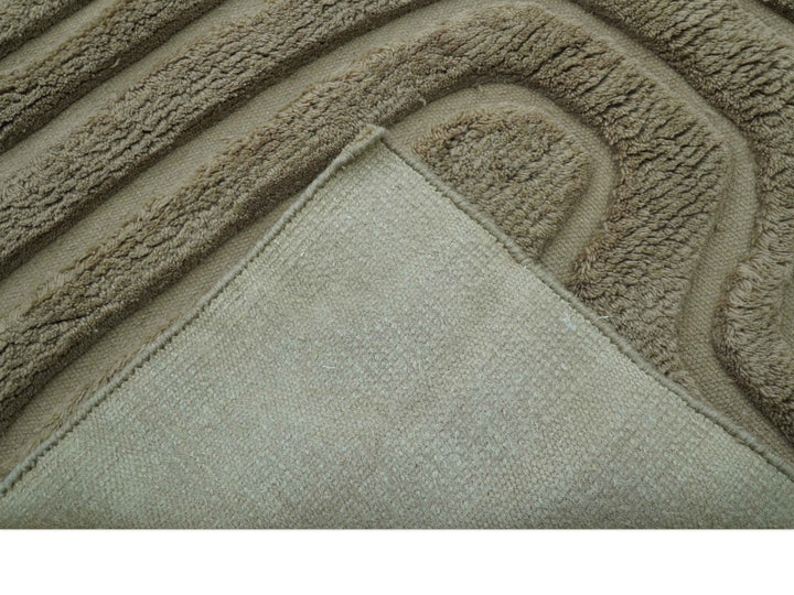 Custom Made Modern Contemporary Beige And Gray Hand Knotted Wool Rug - The Rug Decor