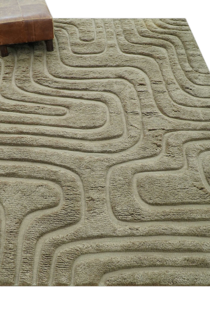Custom Made Modern Contemporary Beige And Gray Hand Knotted Wool Rug - The Rug Decor