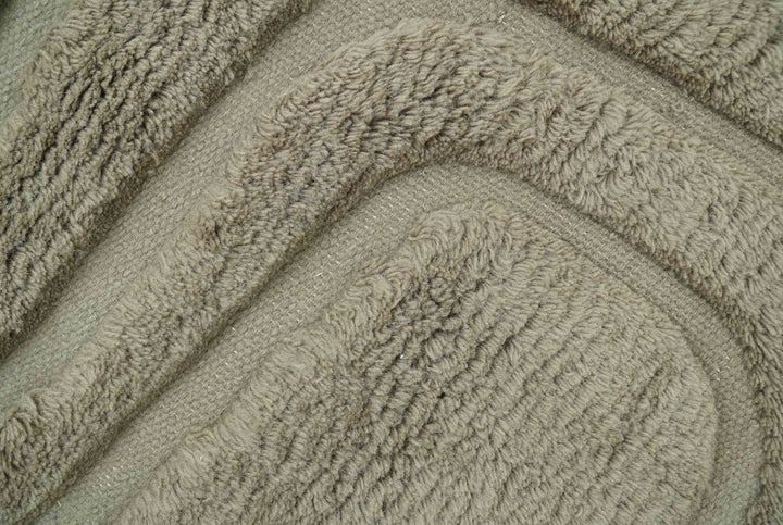 Custom Made Modern Contemporary Beige And Gray Hand Knotted Wool Rug - The Rug Decor