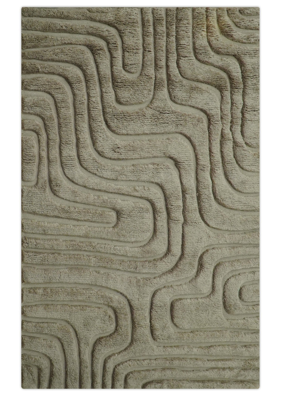 Custom Made Modern Contemporary Beige And Gray Hand Knotted Wool Rug - The Rug Decor