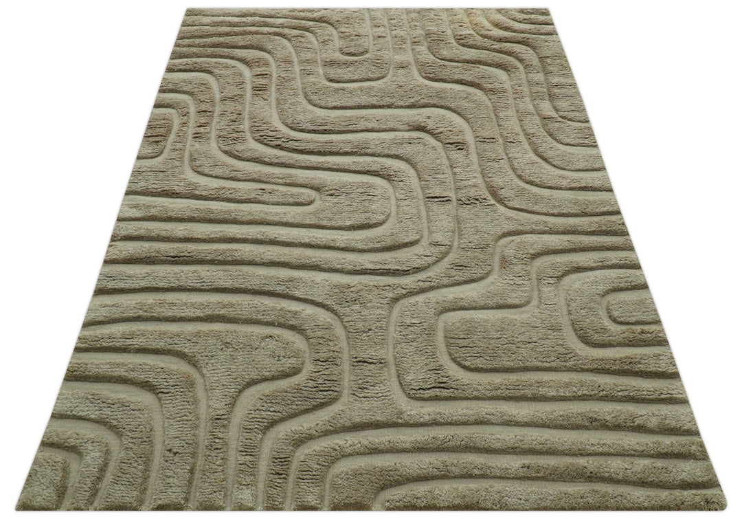 Custom Made Modern Contemporary Beige And Gray Hand Knotted Wool Rug - The Rug Decor