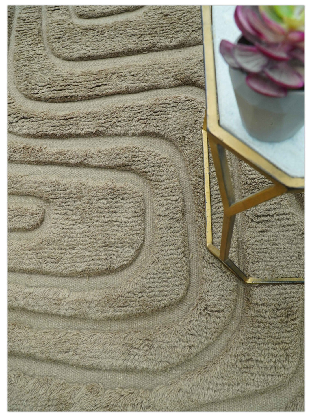 Custom Made Modern Contemporary Beige And Gray Hand Knotted Wool Rug - The Rug Decor