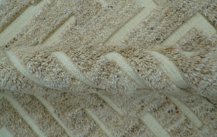Custom Made Modern Contemporary Beige Hand Knotted Wool Area Rug - The Rug Decor