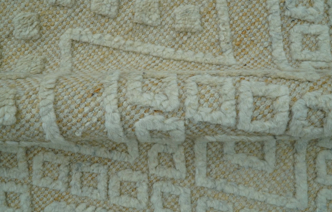 Custom Made Modern Contemporary Beige Hand Knotted Wool Area Rug - The Rug Decor