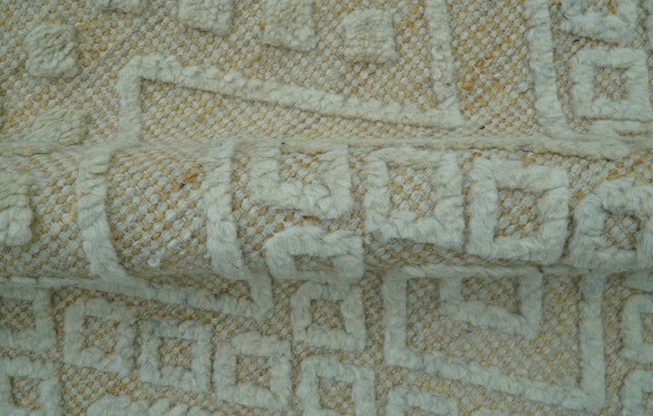Custom Made Modern Contemporary Beige Hand Knotted Wool Area Rug - The Rug Decor
