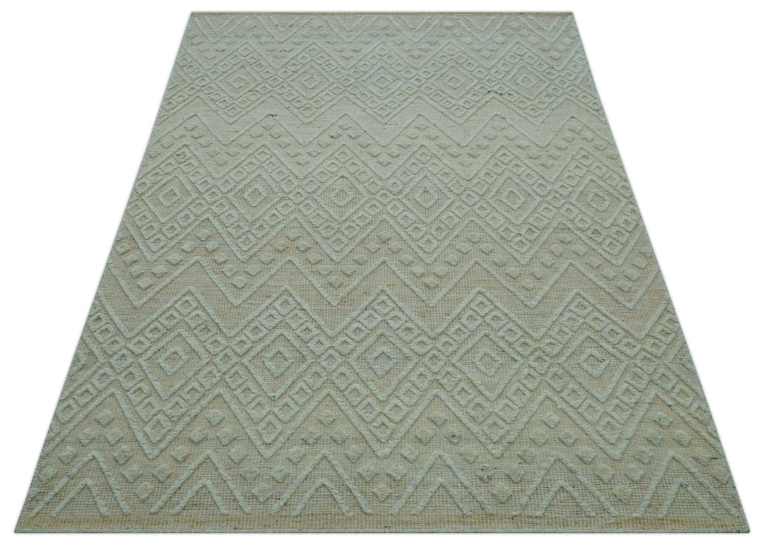 Custom Made Modern Contemporary Beige Hand Knotted Wool Area Rug - The Rug Decor