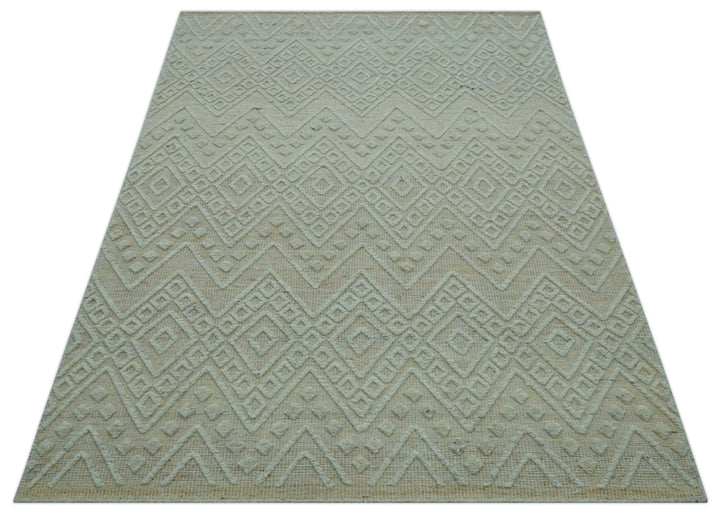 Custom Made Modern Contemporary Beige Hand Knotted Wool Area Rug - The Rug Decor