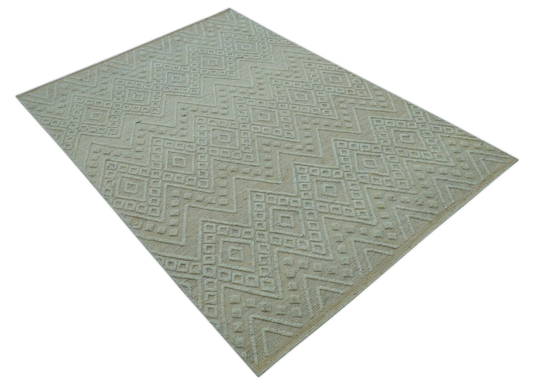 Custom Made Modern Contemporary Beige Hand Knotted Wool Area Rug - The Rug Decor