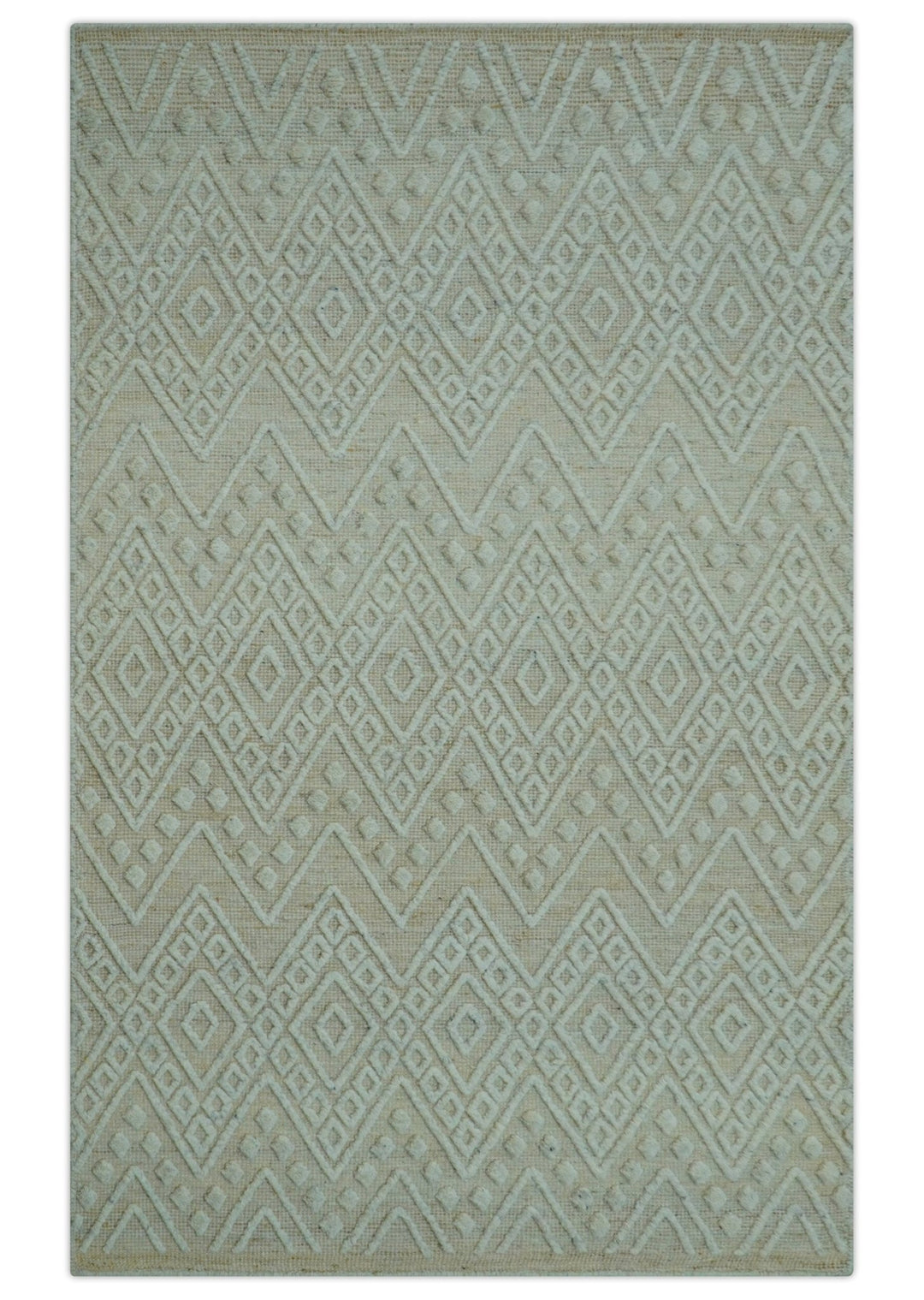 Custom Made Modern Contemporary Beige Hand Knotted Wool Area Rug - The Rug Decor