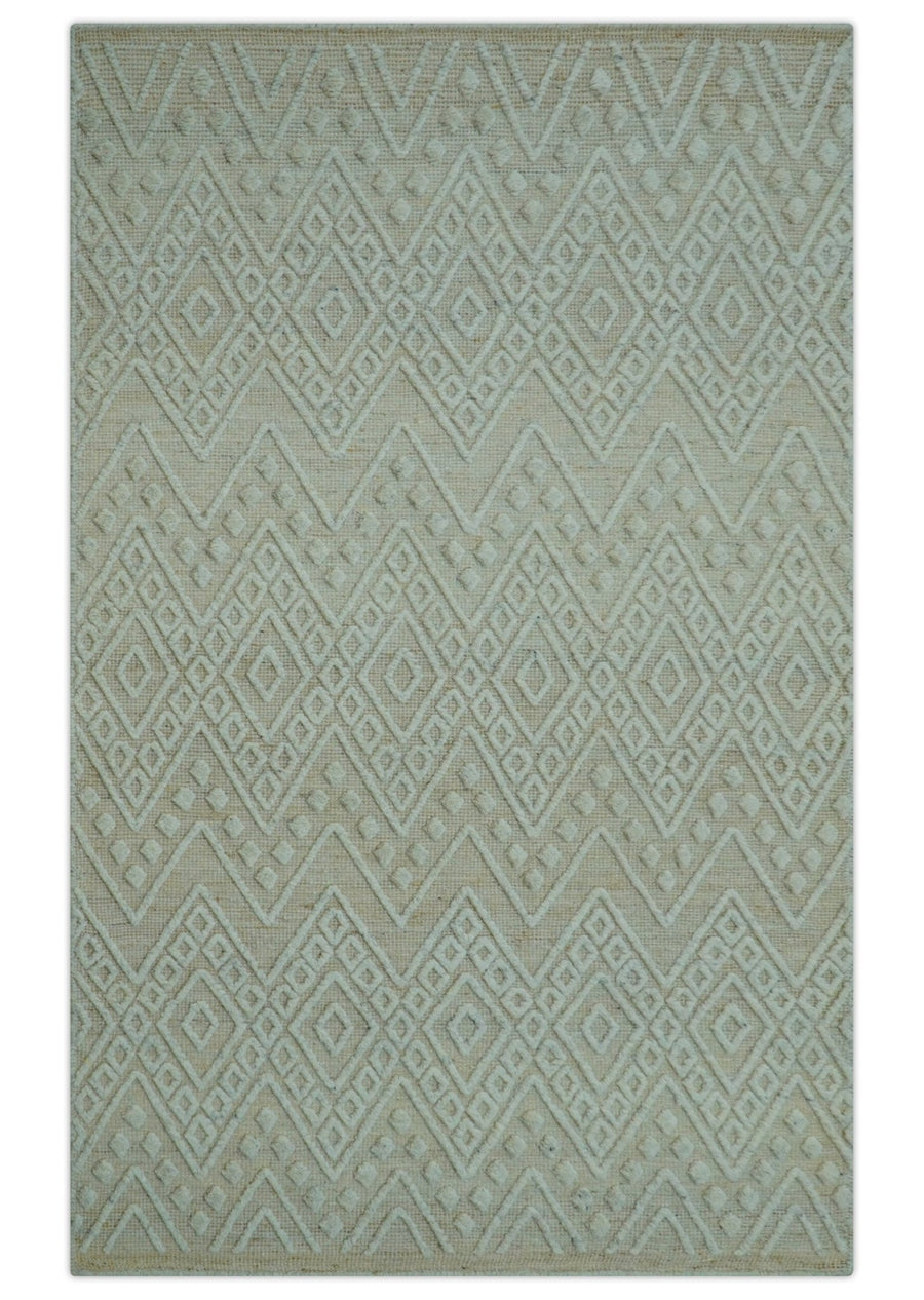 Custom Made Modern Contemporary Beige Hand Knotted Wool Area Rug - The Rug Decor