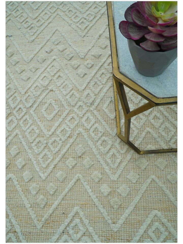 Custom Made Modern Contemporary Beige Hand Knotted Wool Area Rug - The Rug Decor
