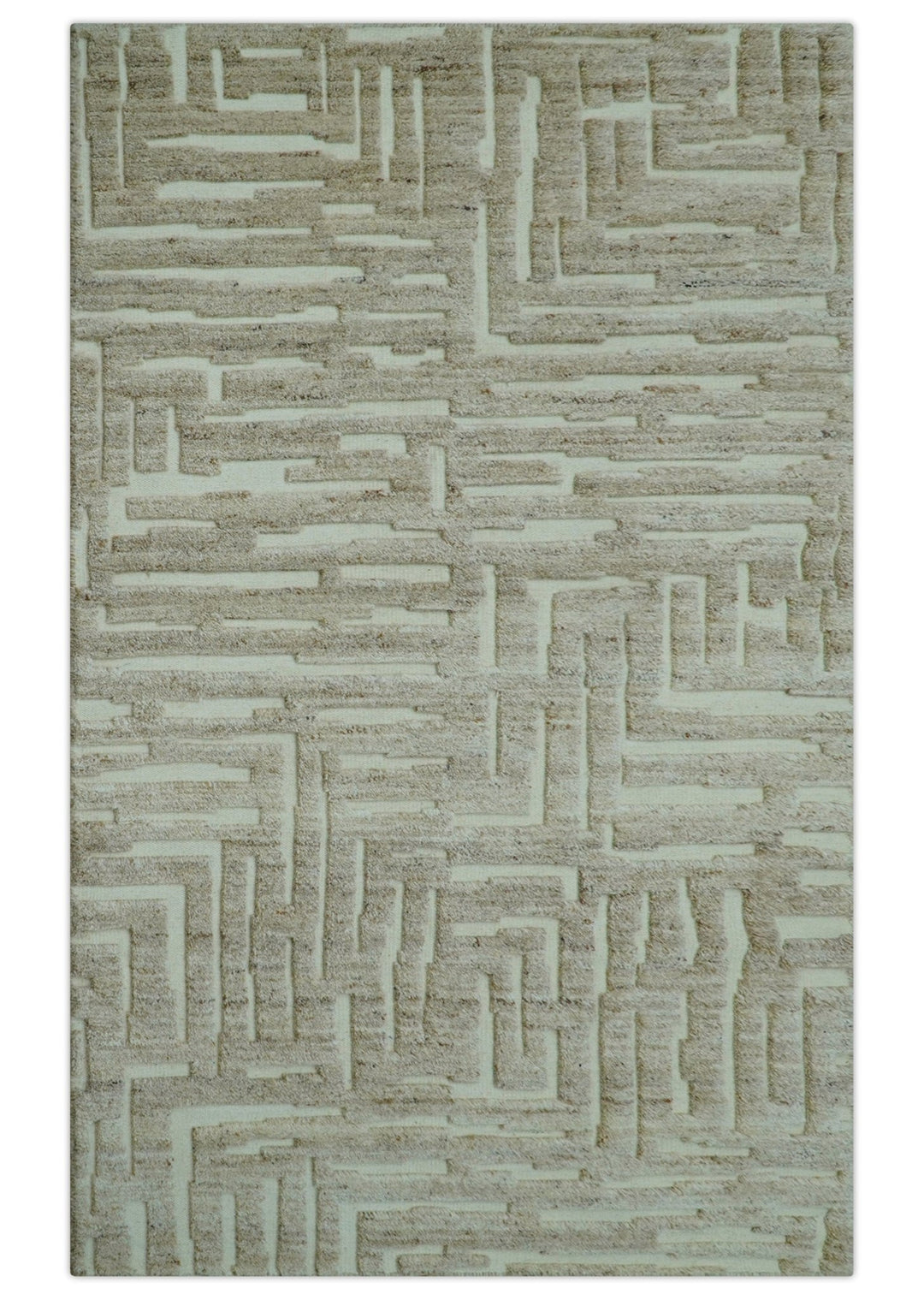 Custom Made Modern Contemporary Beige Hand Knotted Wool Area Rug - The Rug Decor