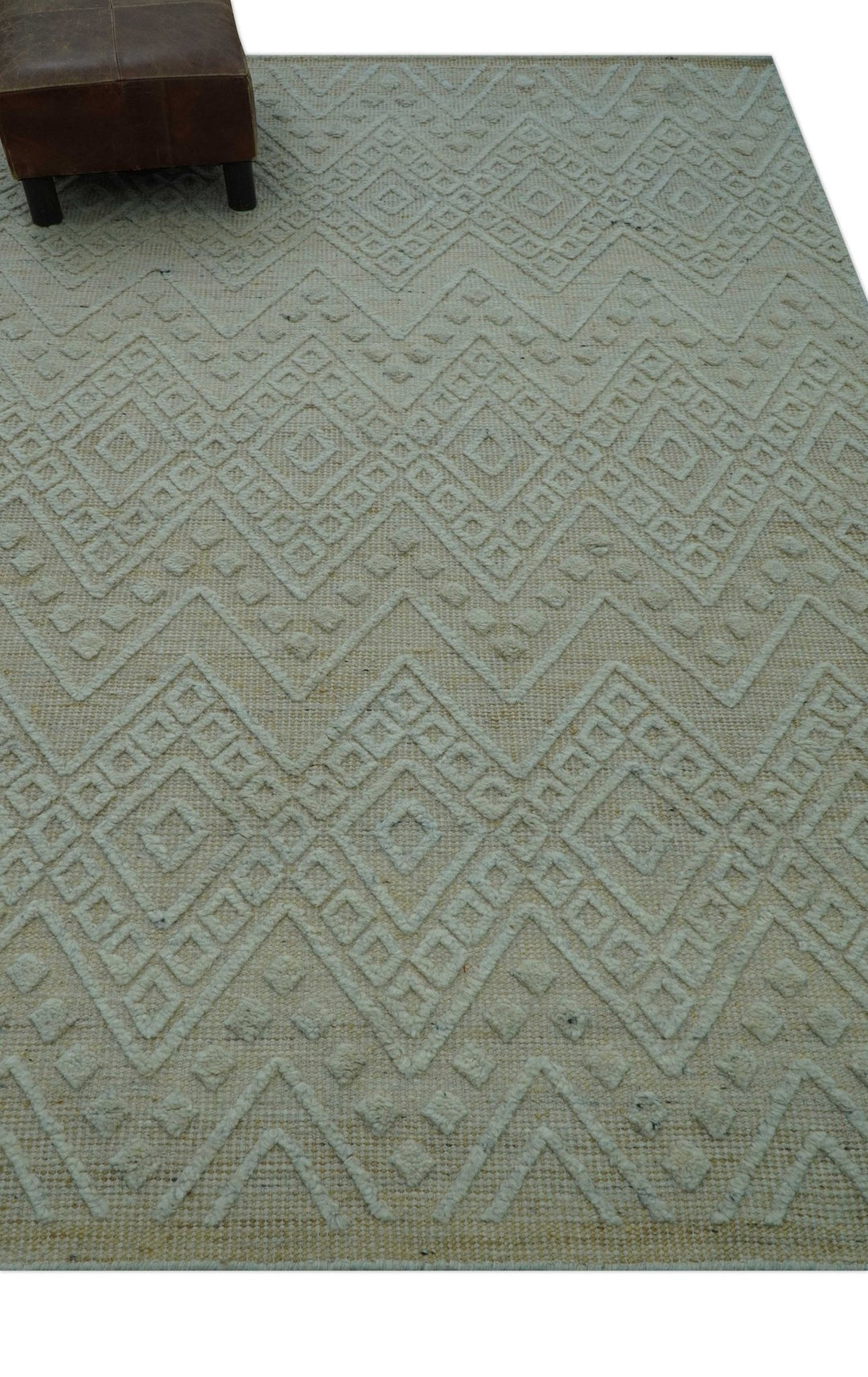Custom Made Modern Contemporary Beige Hand Knotted Wool Area Rug - The Rug Decor