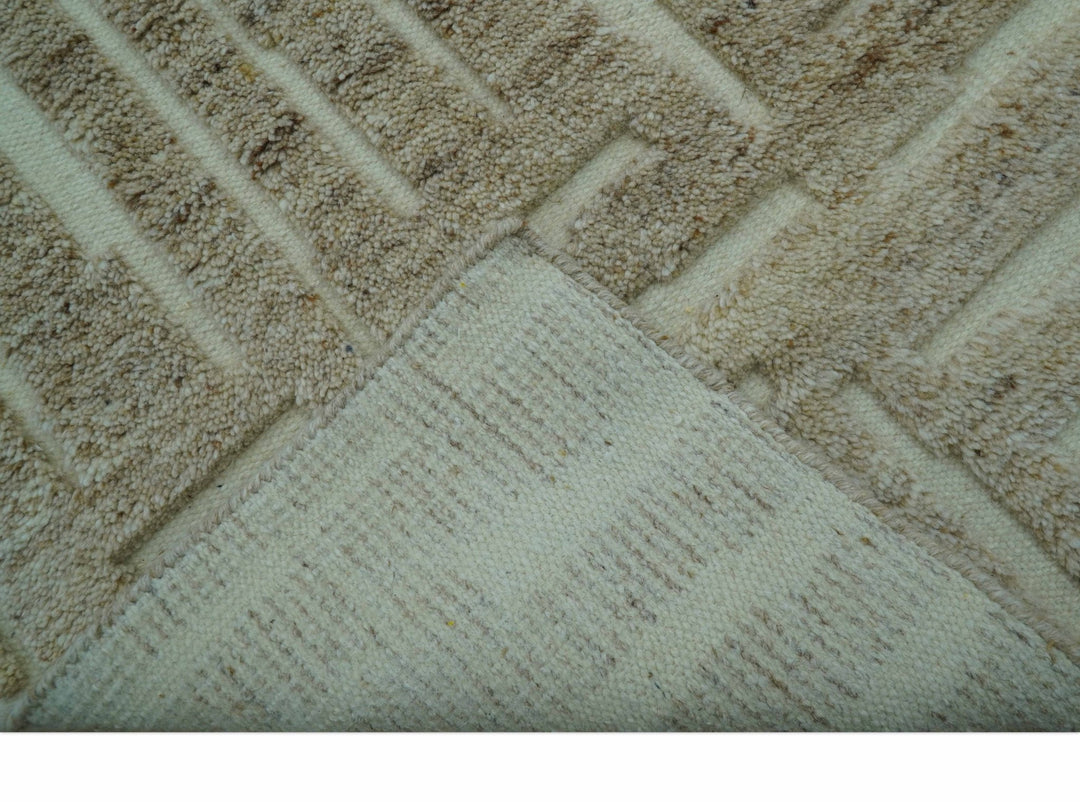 Custom Made Modern Contemporary Beige Hand Knotted Wool Area Rug - The Rug Decor