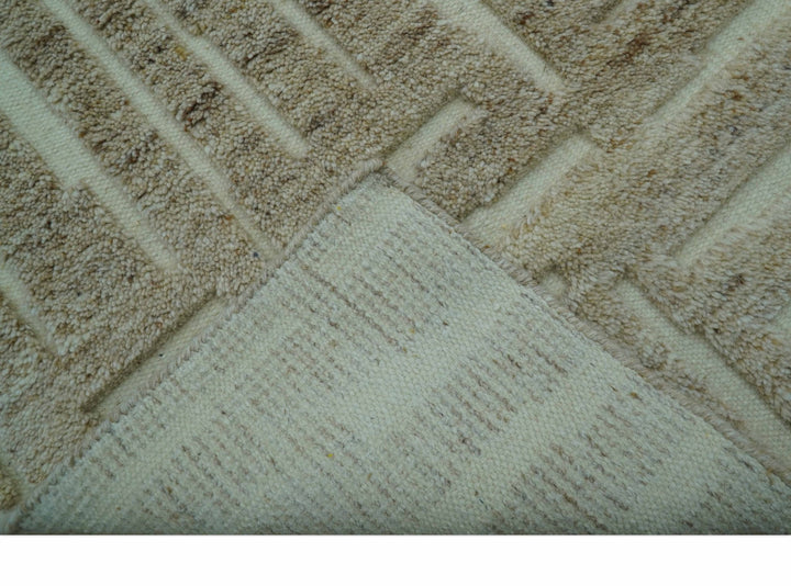 Custom Made Modern Contemporary Beige Hand Knotted Wool Area Rug - The Rug Decor