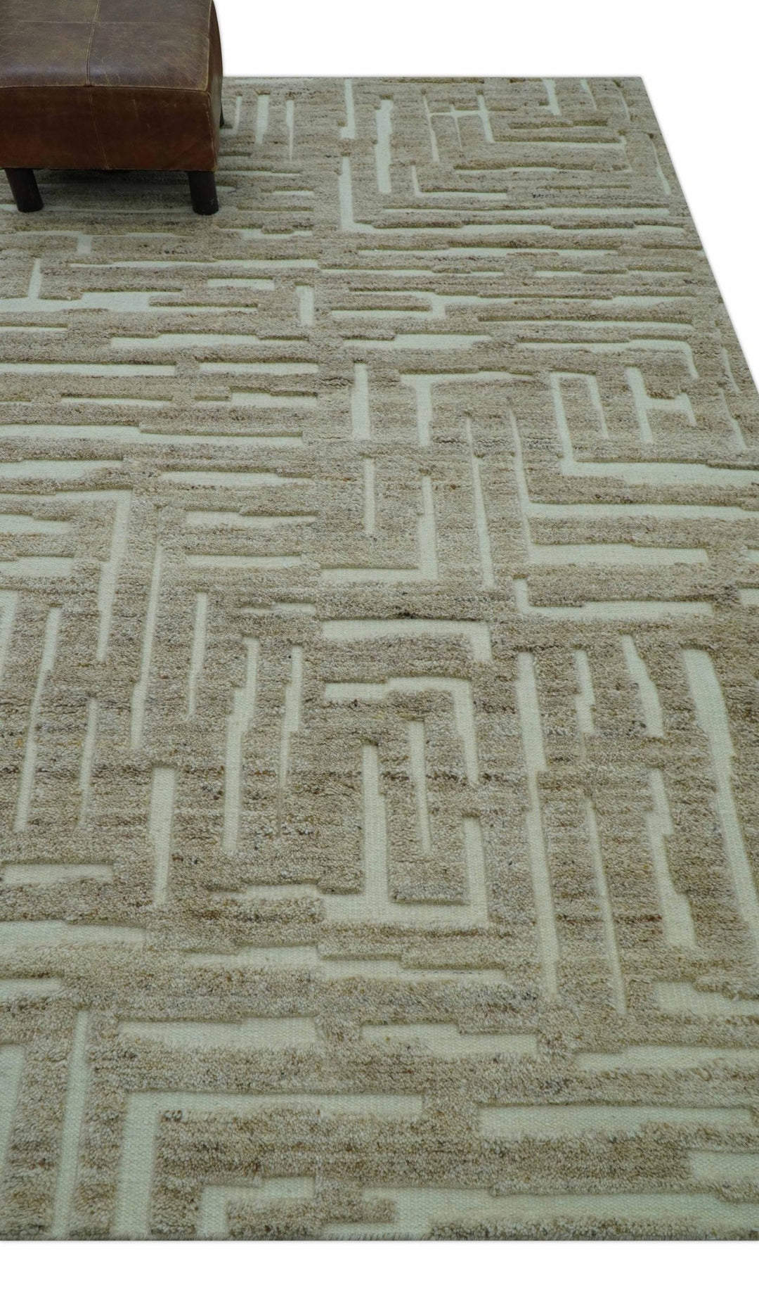 Custom Made Modern Contemporary Beige Hand Knotted Wool Area Rug - The Rug Decor