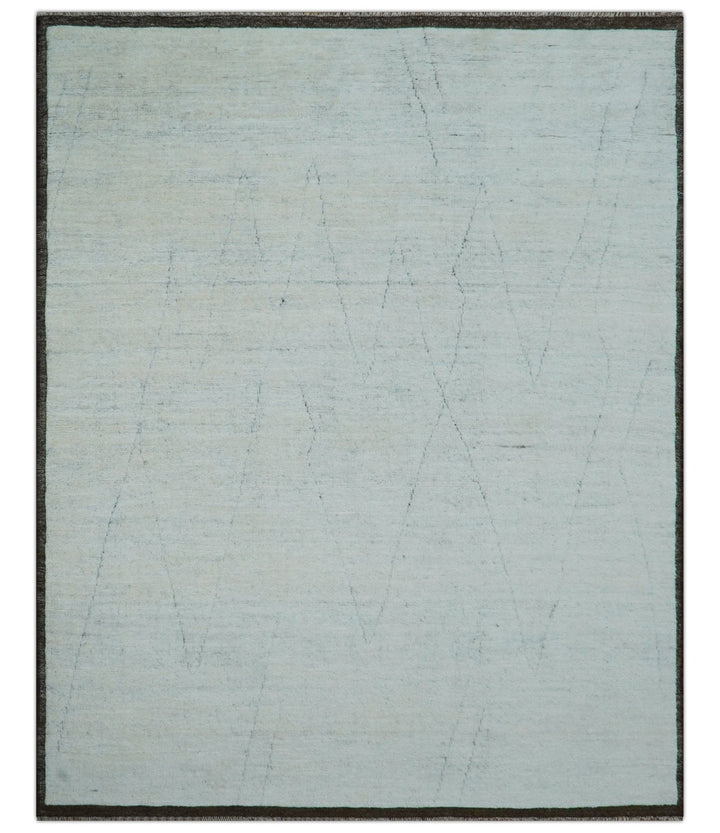 Custom Made Modern Contemporary White and Brown Hand Knotted Wool Rug - The Rug Decor
