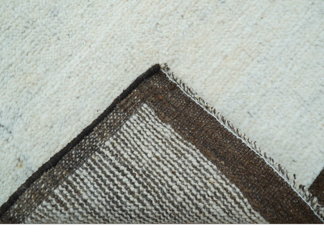 Custom Made Modern Contemporary White and Brown Hand Knotted Wool Rug - The Rug Decor