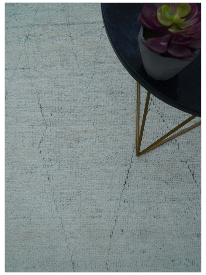 Custom Made Modern Contemporary White and Brown Hand Knotted Wool Rug - The Rug Decor