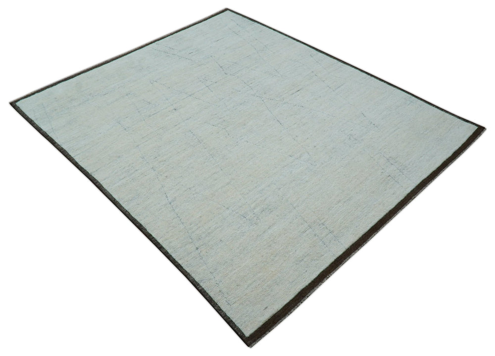 Custom Made Modern Contemporary White and Brown Hand Knotted Wool Rug - The Rug Decor