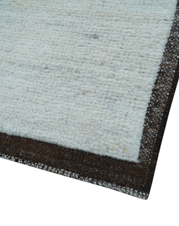 Custom Made Modern Contemporary White and Brown Hand Knotted Wool Rug - The Rug Decor