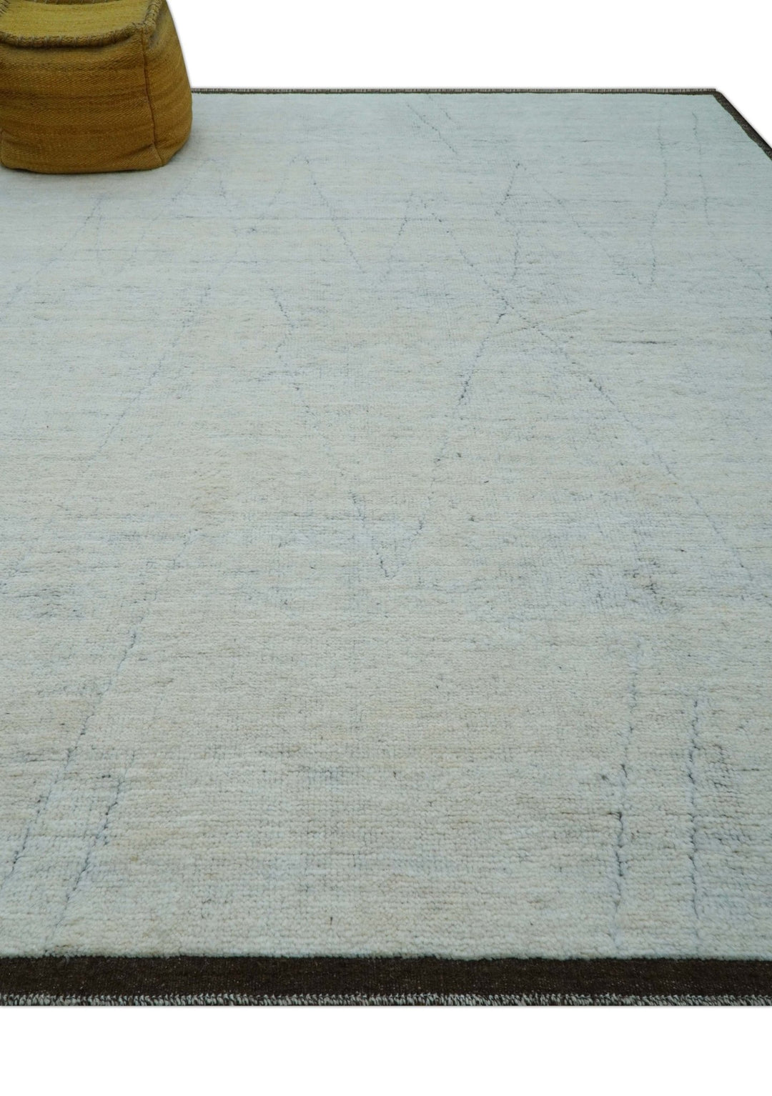 Custom Made Modern Contemporary White and Brown Hand Knotted Wool Rug - The Rug Decor