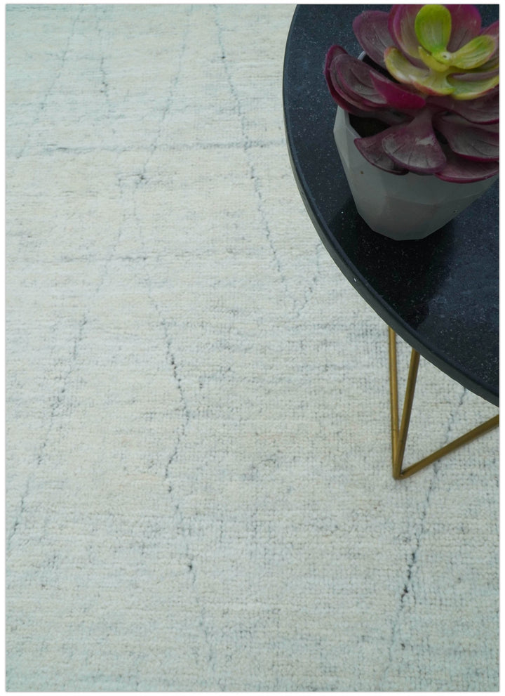 Custom Made Modern Contemporary White and Brown Hand Knotted Wool Rug - The Rug Decor