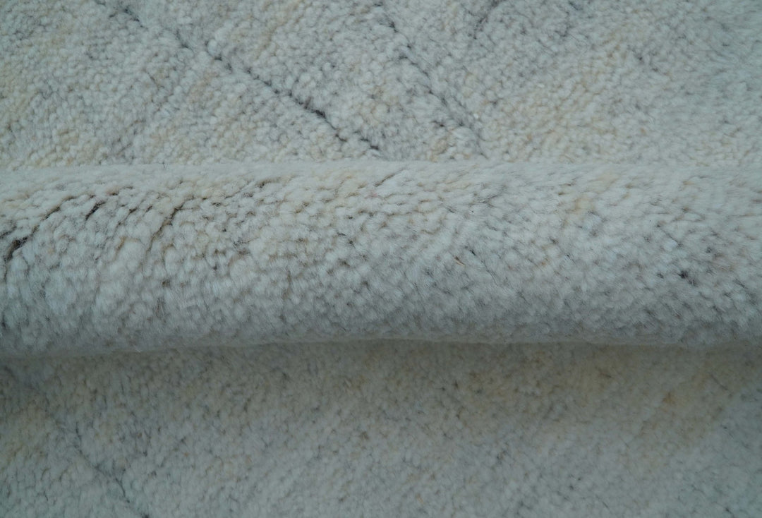 Custom Made Modern Contemporary White and Brown Hand Knotted Wool Rug - The Rug Decor