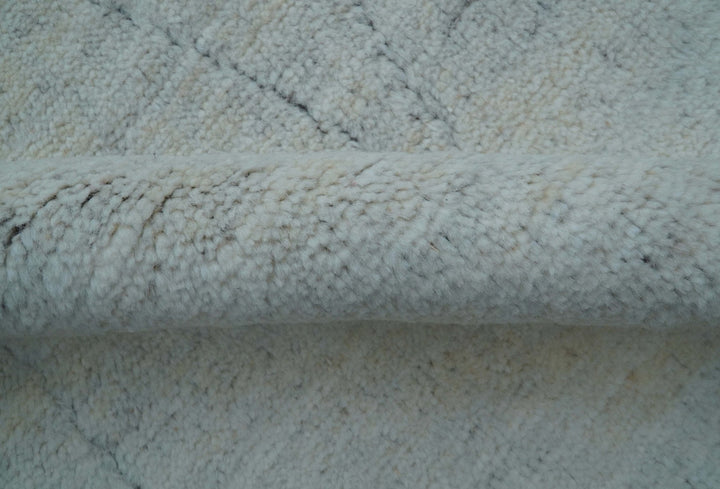 Custom Made Modern Contemporary White and Brown Hand Knotted Wool Rug - The Rug Decor