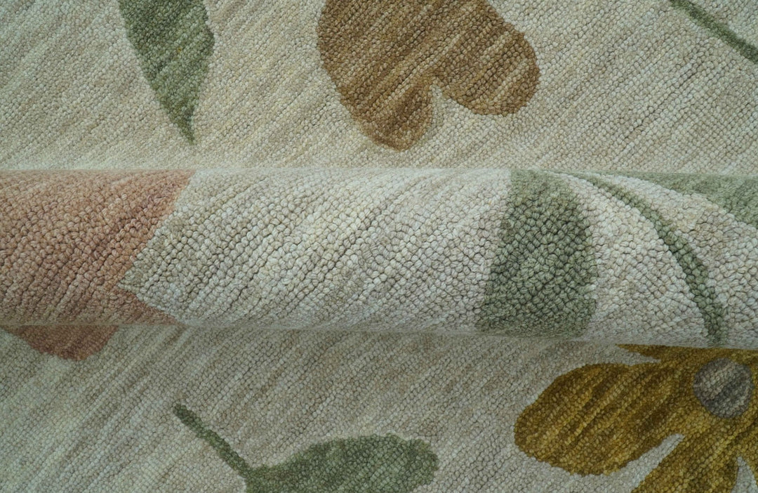 Custom Made Modern Floral Design Beige Hand Tufted Wool Area Rug - The Rug Decor