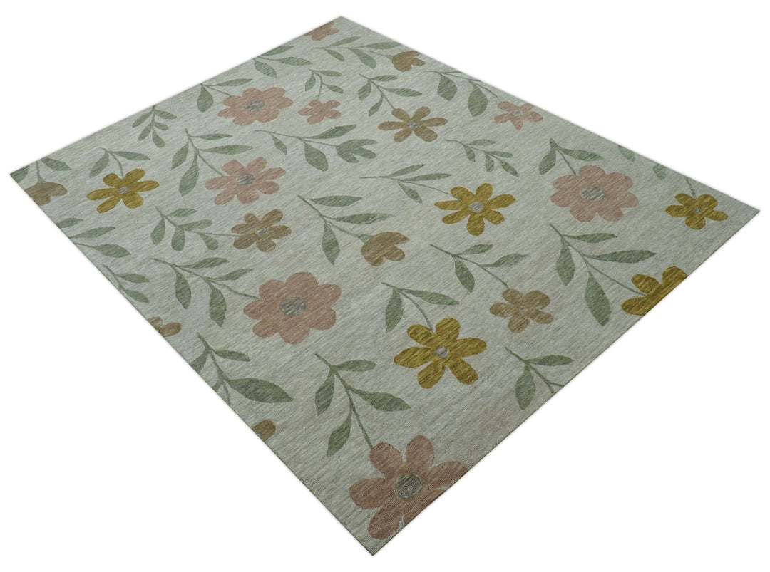 Custom Made Modern Floral Design Beige Hand Tufted Wool Area Rug - The Rug Decor