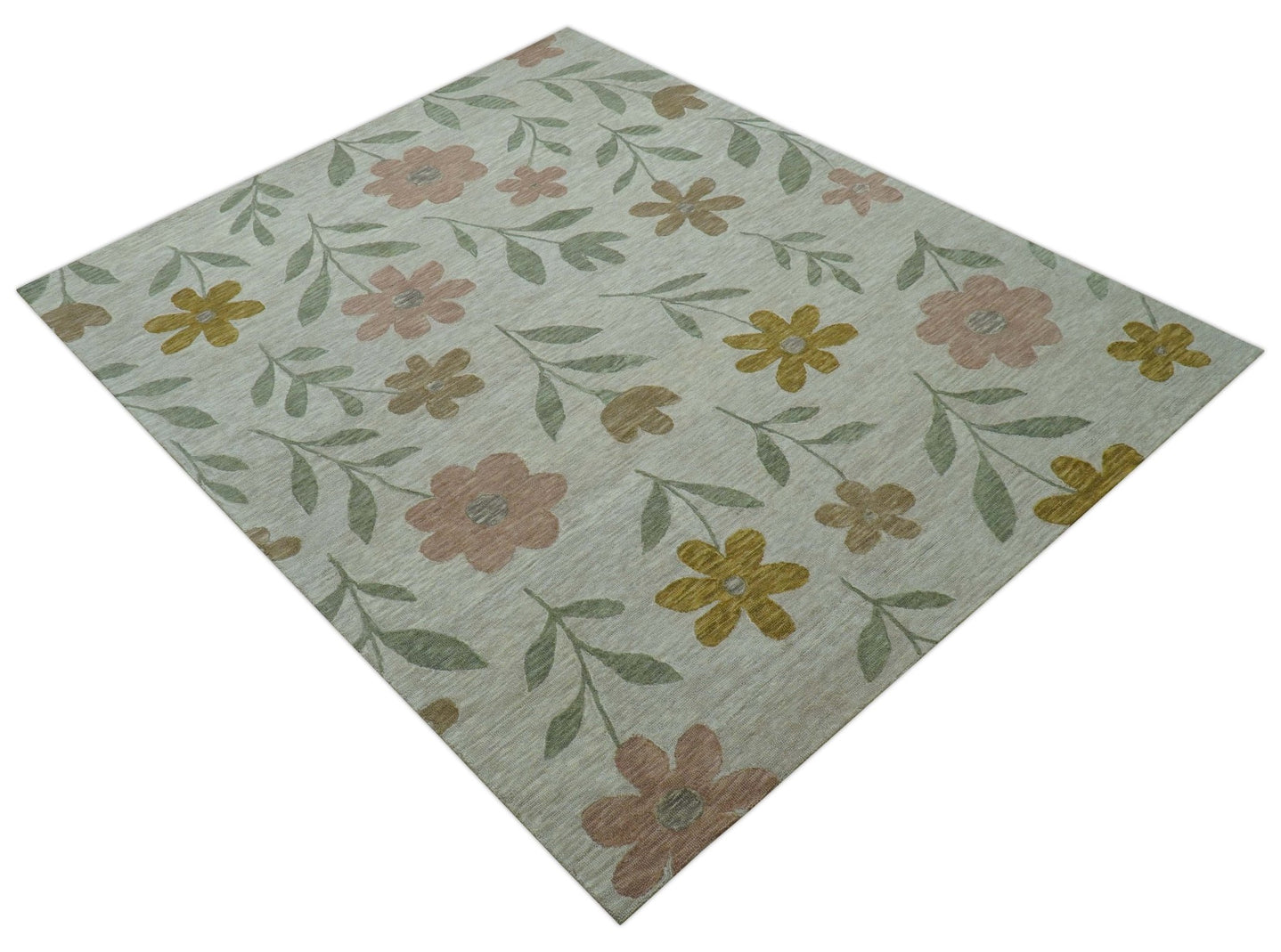 Custom Made Modern Floral Design Beige Hand Tufted Wool Area Rug - The Rug Decor