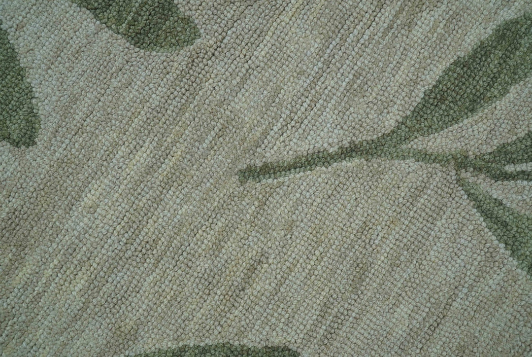 Custom Made Modern Floral Design Beige Hand Tufted Wool Area Rug - The Rug Decor