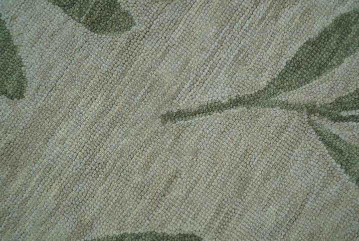 Custom Made Modern Floral Design Beige Hand Tufted Wool Area Rug - The Rug Decor