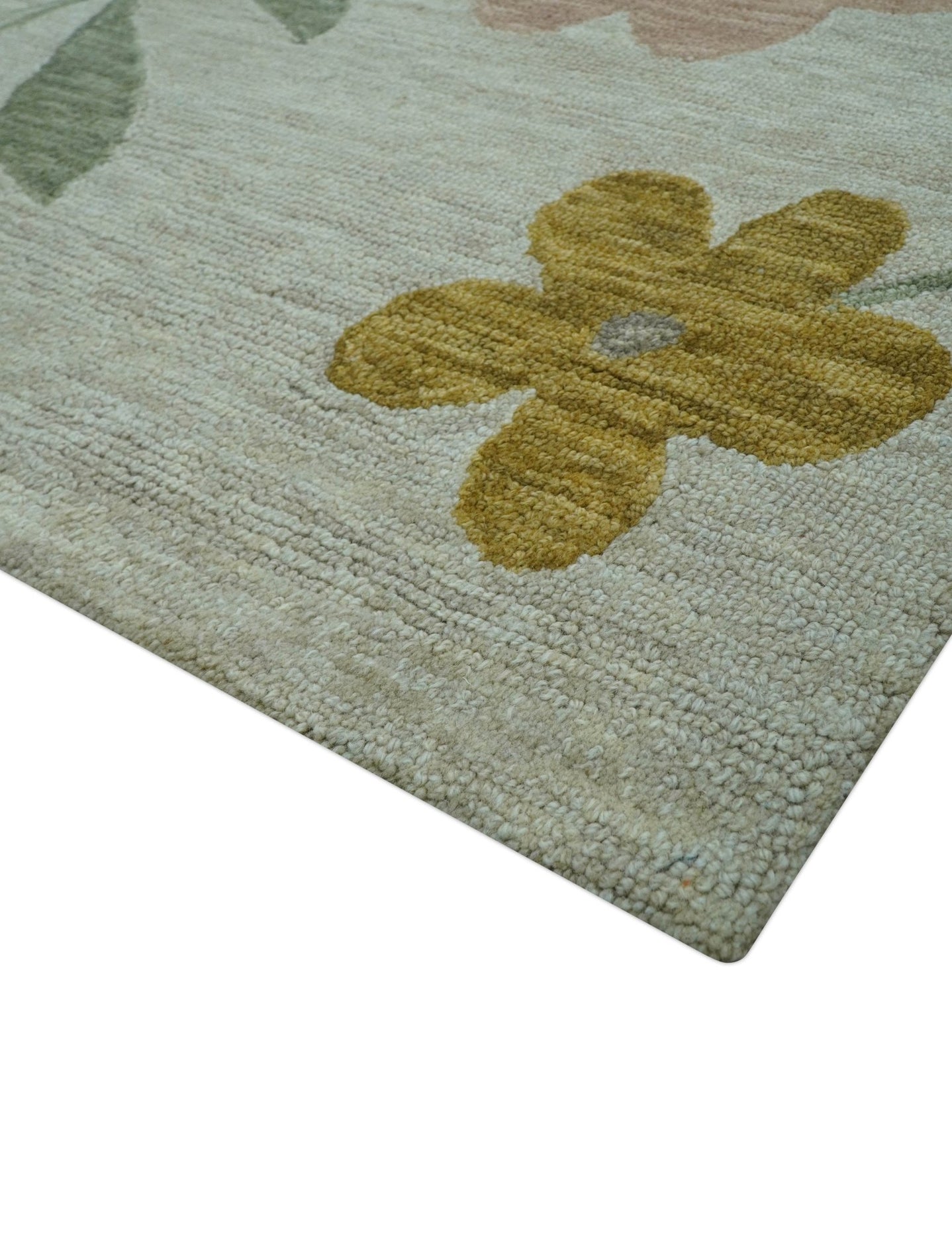 Custom Made Modern Floral Design Beige Hand Tufted Wool Area Rug - The Rug Decor