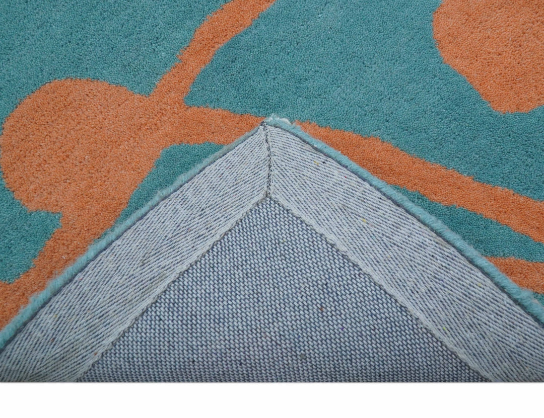 Custom Made Modern Floral Design Blue Hand Tufted Wool Area Rug - The Rug Decor