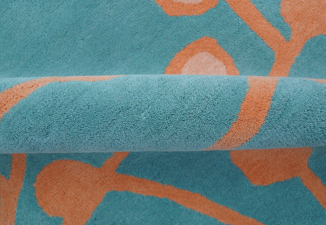 Custom Made Modern Floral Design Blue Hand Tufted Wool Area Rug - The Rug Decor