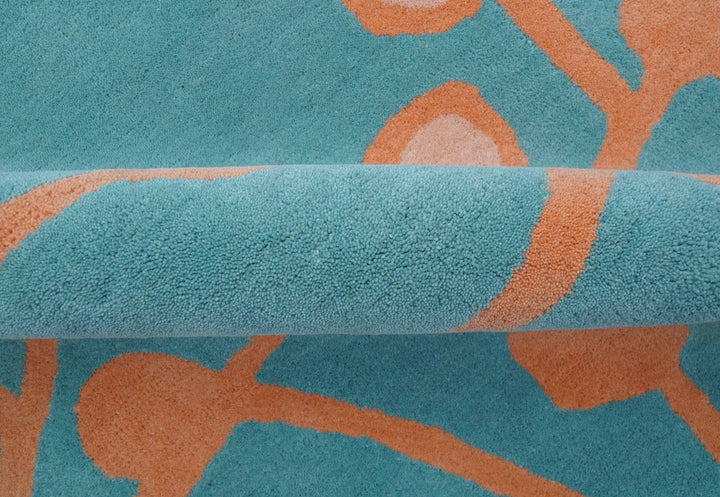 Custom Made Modern Floral Design Blue Hand Tufted Wool Area Rug - The Rug Decor