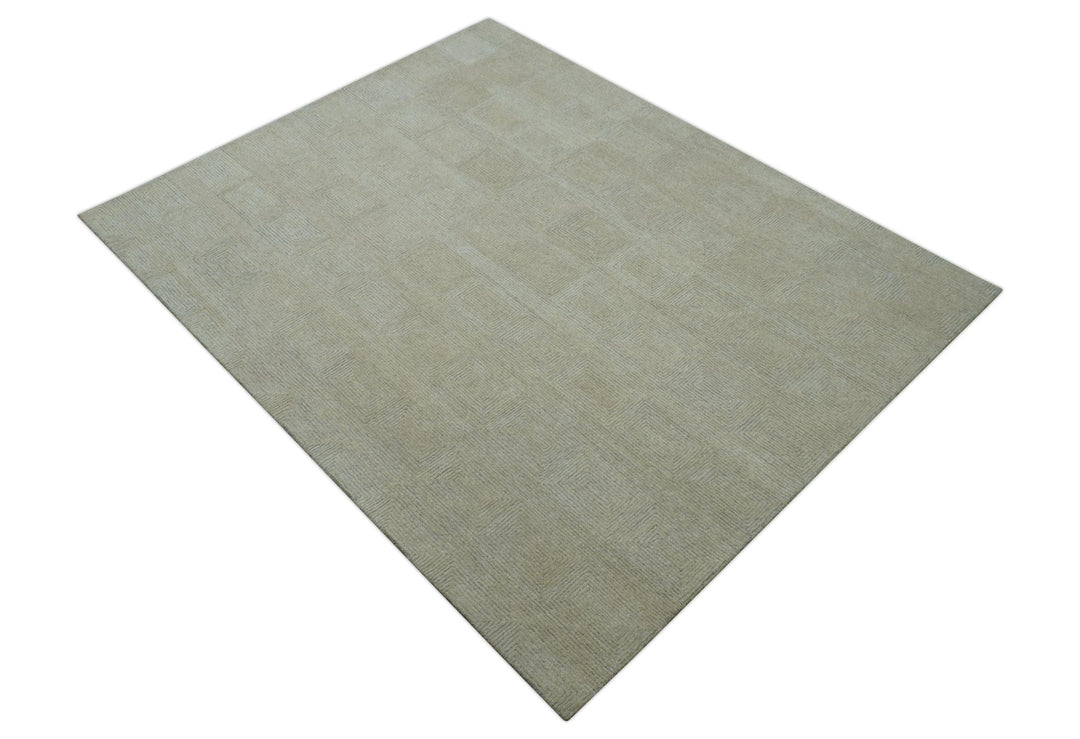 Custom Made Modern Geometrical Beige and Silver Hand Tufted Natural Wool Area Rug - The Rug Decor
