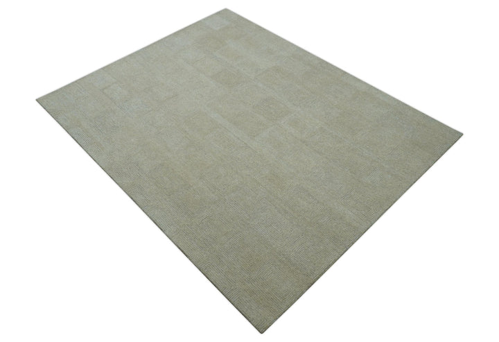 Custom Made Modern Geometrical Beige and Silver Hand Tufted Natural Wool Area Rug - The Rug Decor