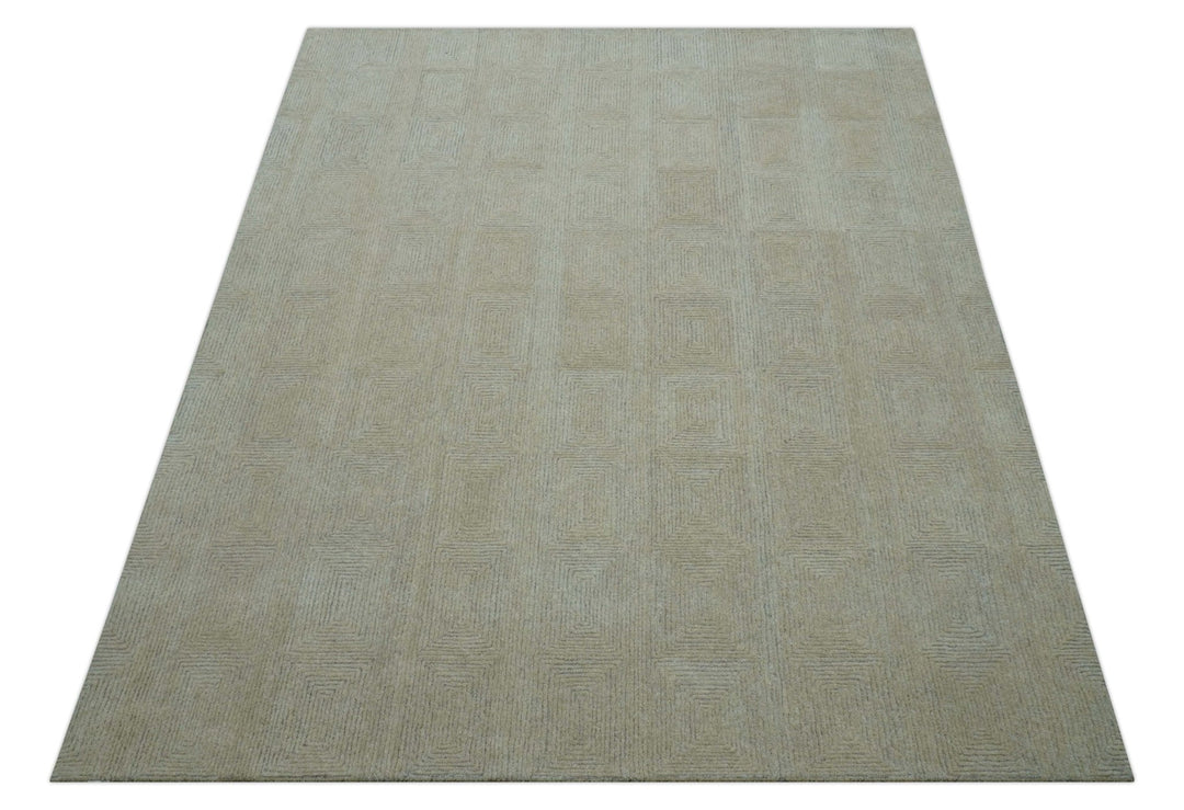 Custom Made Modern Geometrical Beige and Silver Hand Tufted Natural Wool Area Rug - The Rug Decor