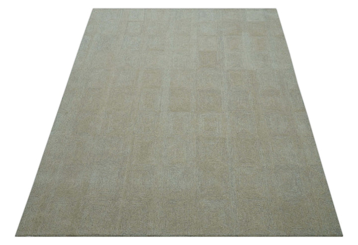 Custom Made Modern Geometrical Beige and Silver Hand Tufted Natural Wool Area Rug - The Rug Decor