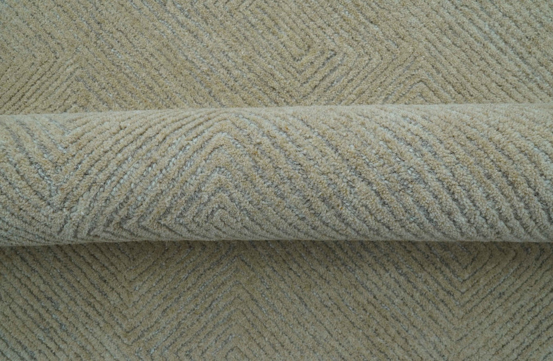 Custom Made Modern Geometrical Beige and Silver Hand Tufted Natural Wool Area Rug - The Rug Decor