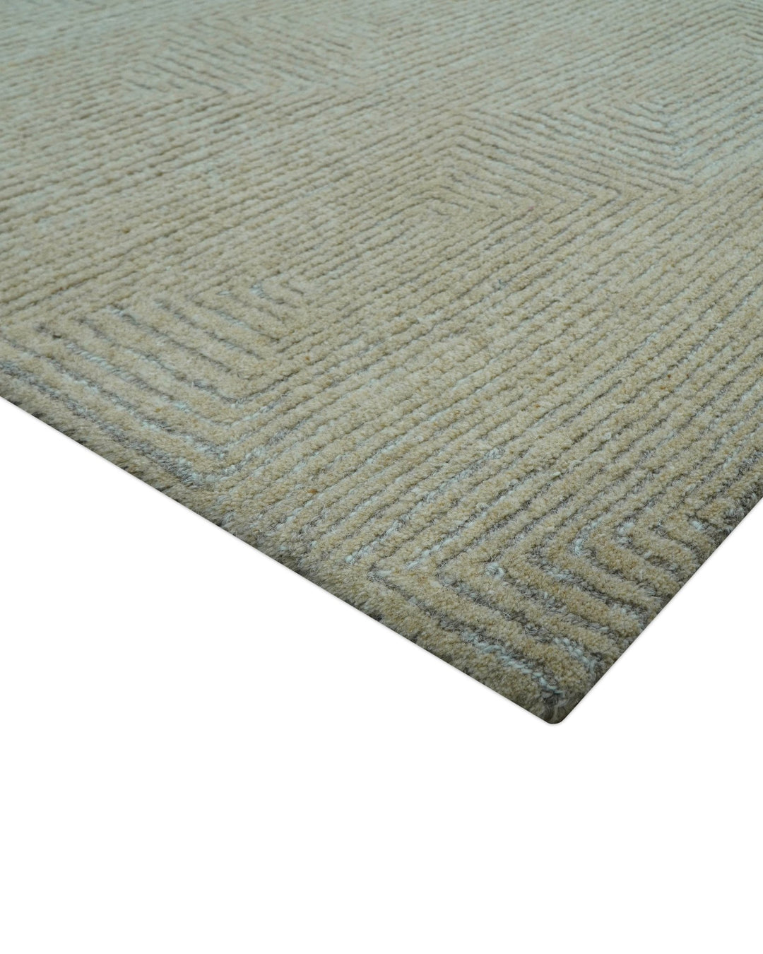 Custom Made Modern Geometrical Beige and Silver Hand Tufted Natural Wool Area Rug - The Rug Decor