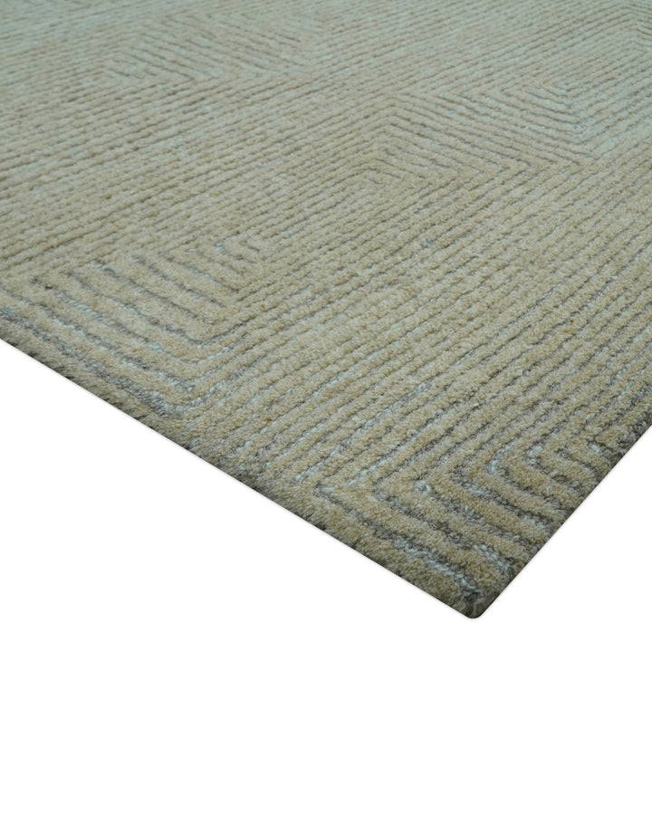 Custom Made Modern Geometrical Beige and Silver Hand Tufted Natural Wool Area Rug - The Rug Decor