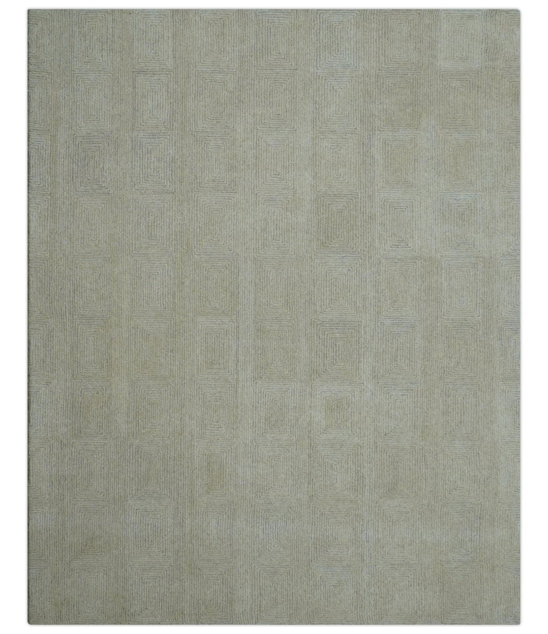 Custom Made Modern Geometrical Beige and Silver Hand Tufted Natural Wool Area Rug - The Rug Decor