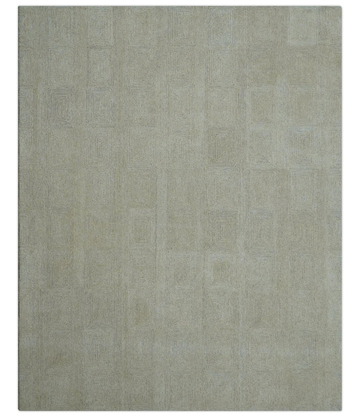 Custom Made Modern Geometrical Beige and Silver Hand Tufted Natural Wool Area Rug - The Rug Decor